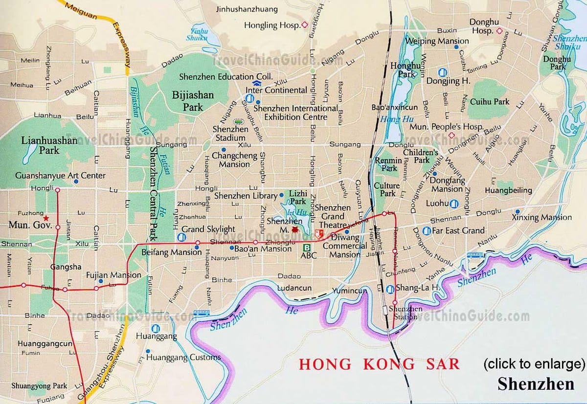 Shenzhen guangdong Čína mapě