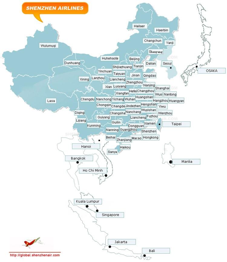 mapa Shenzhen airlines trasy